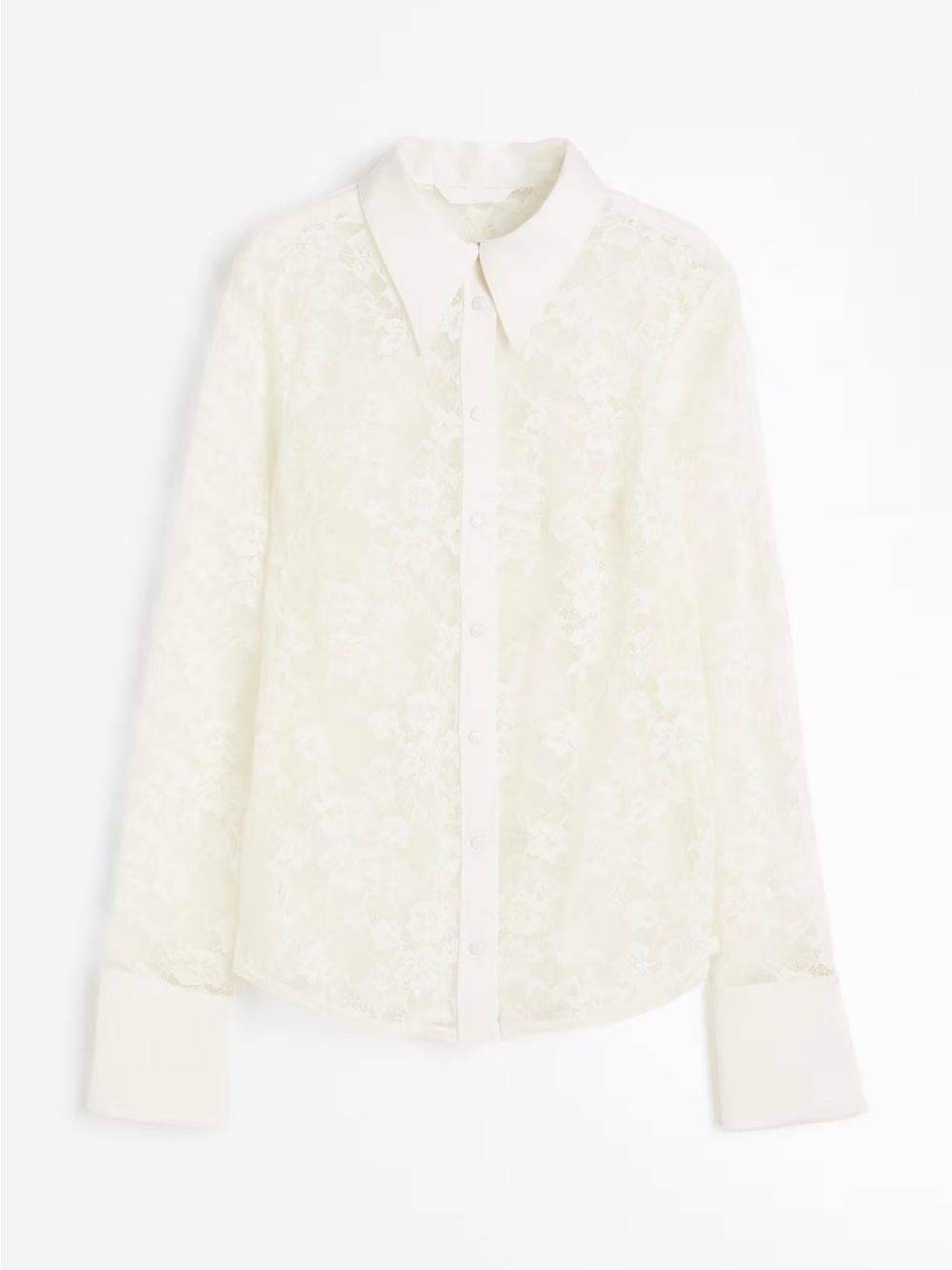 H&M White Lace Button-Down Shirt with Pointed Collar